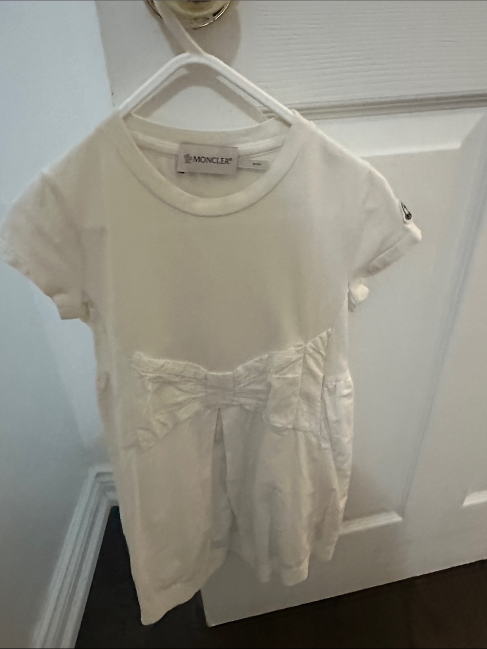 Moncler White Girls' Short Sleeve Top with Front Bow